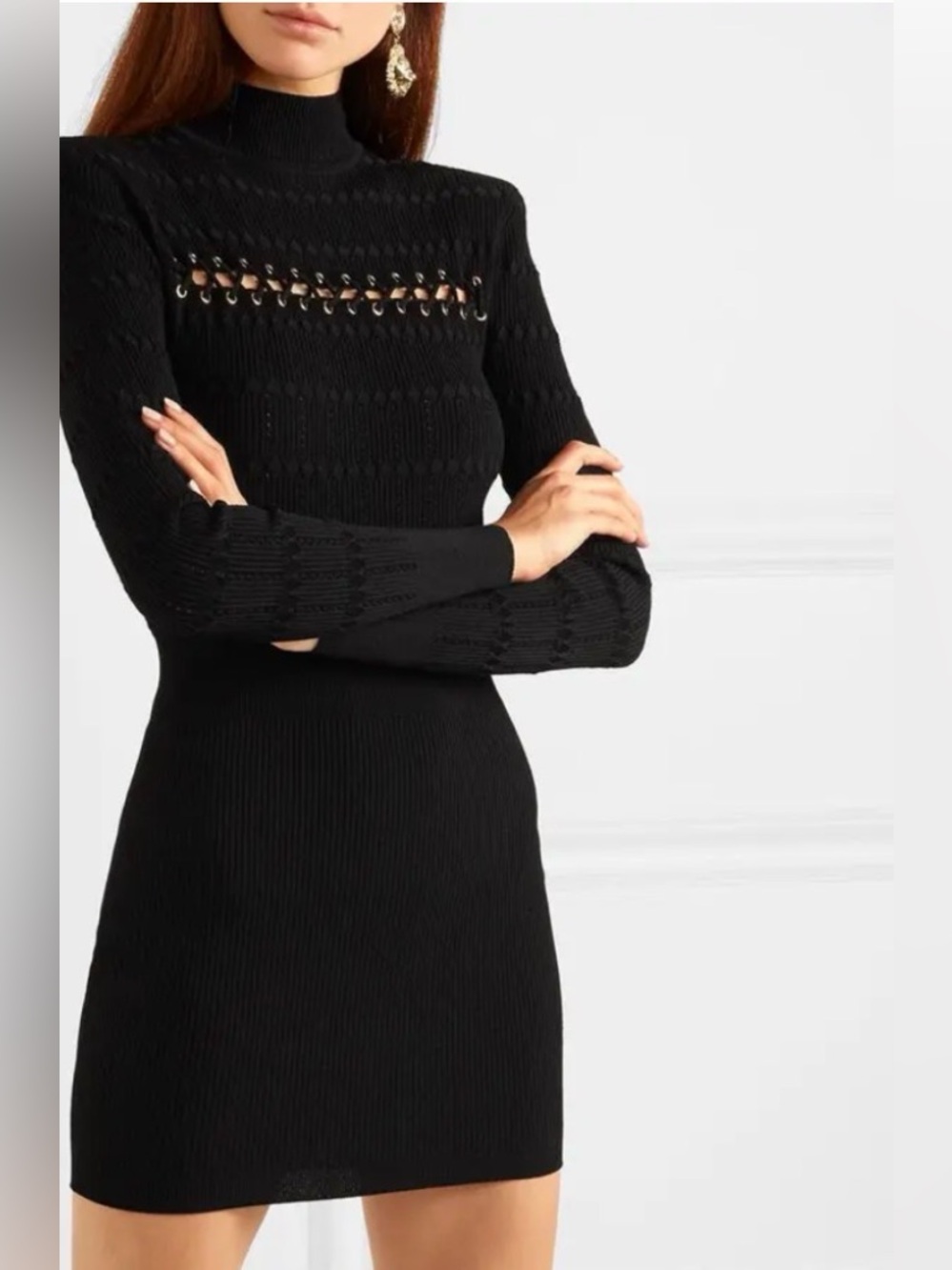 BALMAIN
Lace-Up Ribbed Pointelle-Knit Mini Dress size EU FR 36